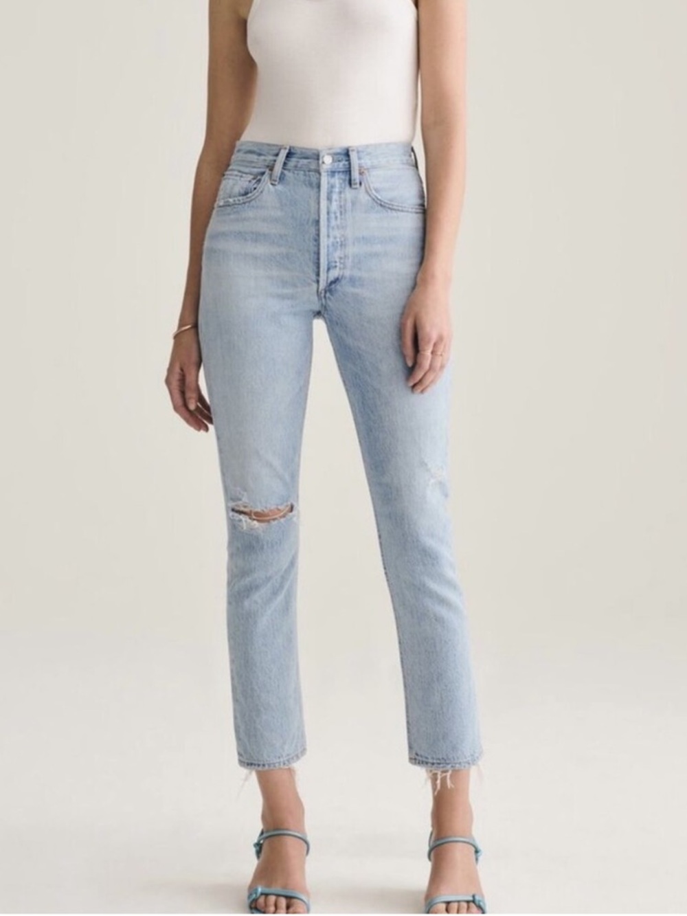 AGOLDE Riley High Rise Straight Crop Jeans | Clear Skies | Size 24 |